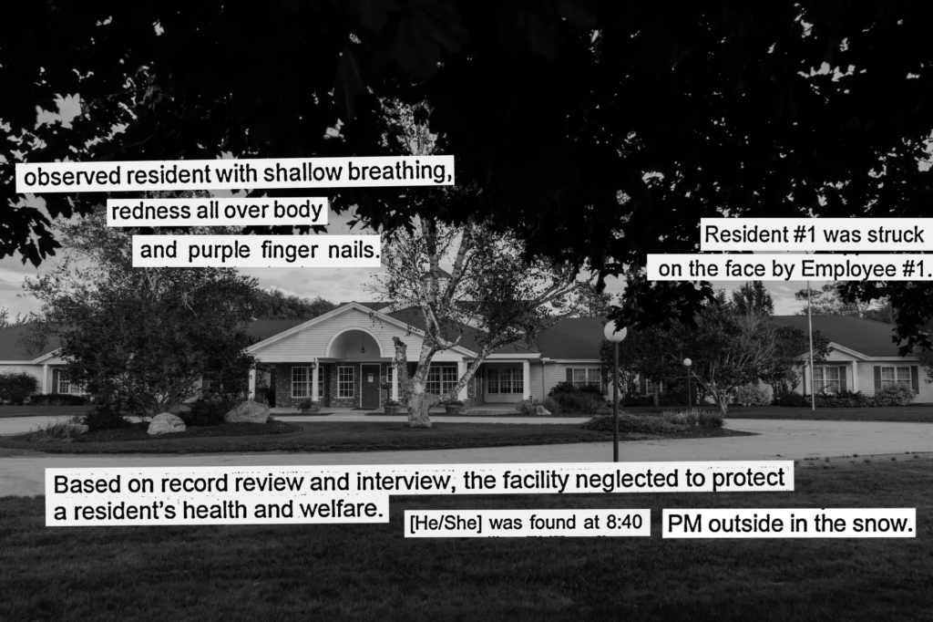 elder abuse documentation overlaying residential care facility image